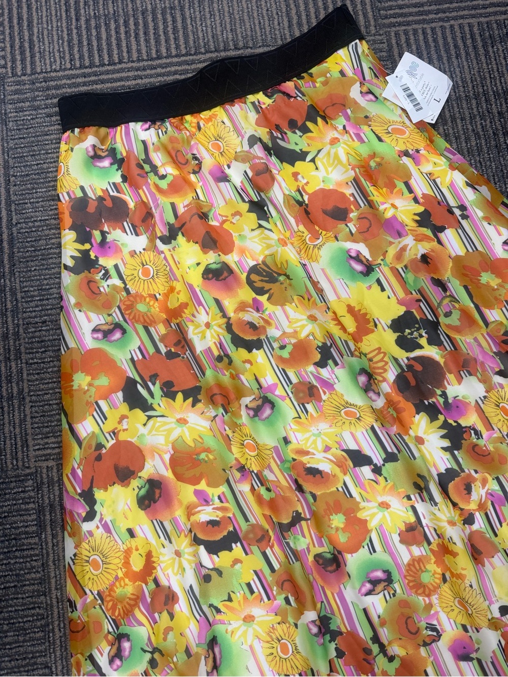 NWT LuLaRoe Lucy Maxi Skirt Yellow, Orange, Green Floral Stripe Sz Large